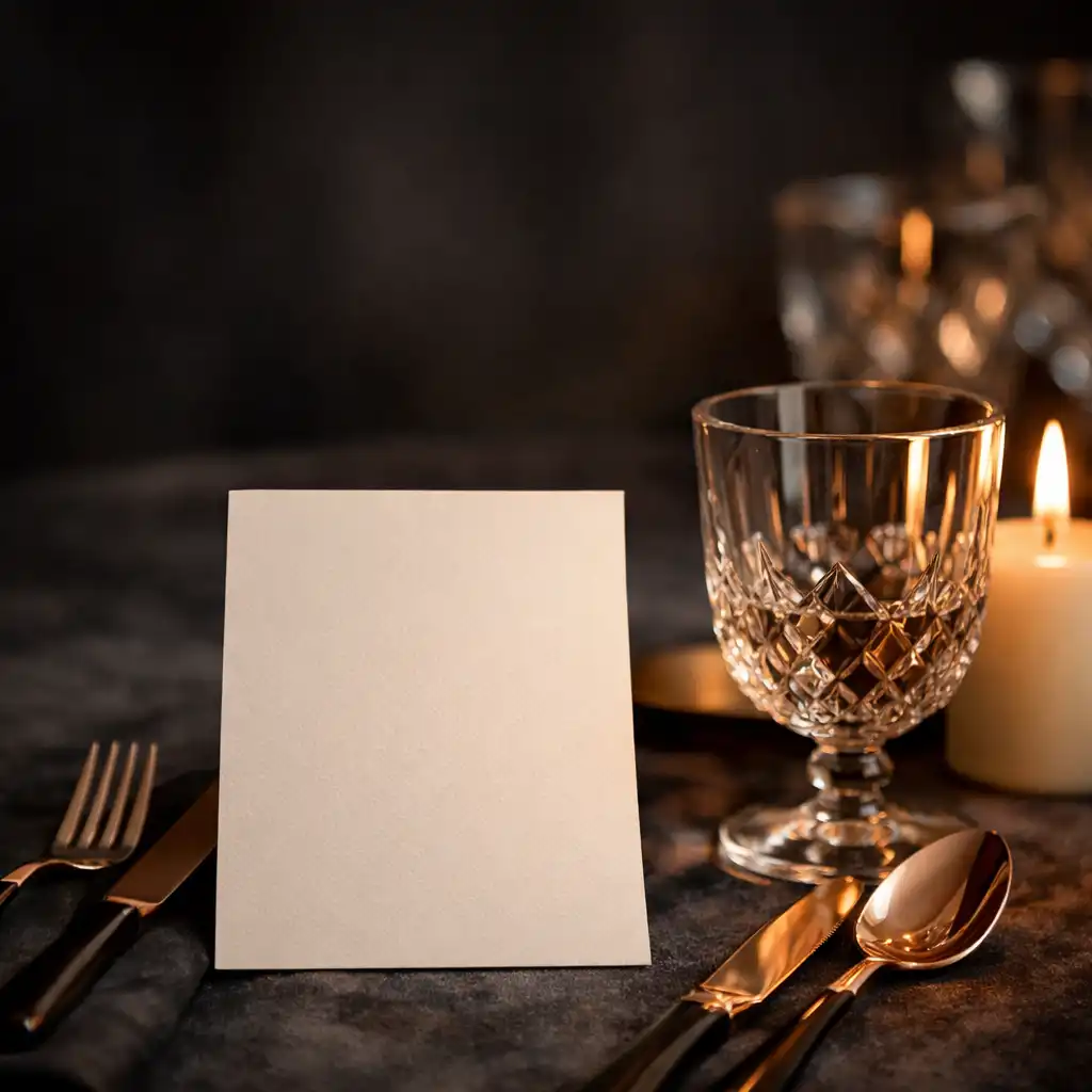 Détail de table en velours sombre avec verre taillé et bougie